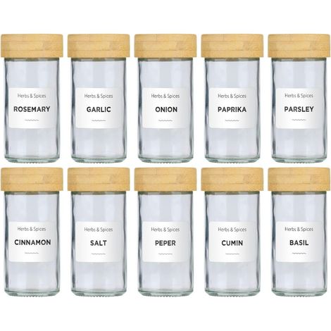 Pot Epices Verre Lot de 12 - Petit Pot en Verre avec Couvercle Bambou et Doseur - Rangement Cuisine et Rangement Epices (1/5)