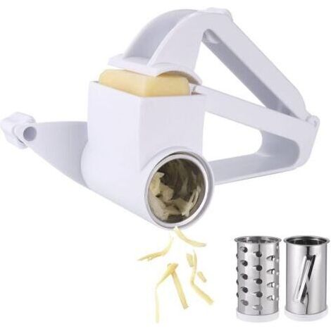 Râpe à fromage rotative, râpe à fromage parmesan avec 3 types de lames de tambour, trancheuse à fruits/fromage, râpe mécanique pour cuisine, râpe à main en acier inoxydable pour fromage, fruits et lég (1/5)