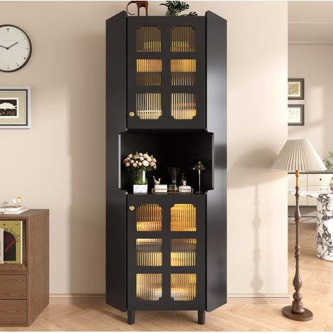 Eckschrank (63.5 x 157.5 cm), mit LED Beleuchtung, 3 Zonen Stauraum, MDF, Schwarz (1/5)