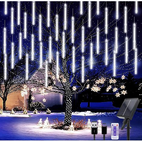 Luci di Natale Catena Luminosa natalizia a LED di 10 Meteoriti a Ricarica solare e USB con Telecomando luce fredda (1/4)