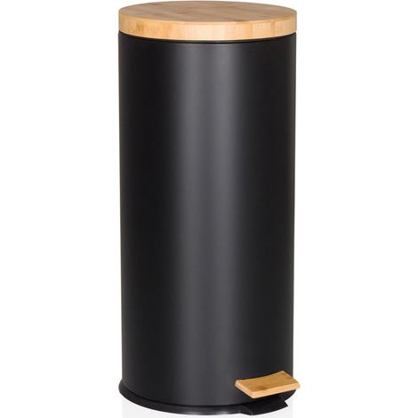 Collecteur à déchets / Poubelle CLEAN BAMBOO 30 L acier/bambou noir mat hjh OFFICE