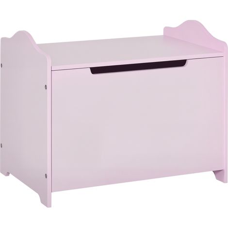 Cassapanca Portagiochi in Legno, Panca Contenitore per Cameretta Coperchio con Pistone Pneumatico, 60x40x48cm, Rosa