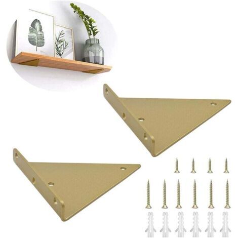 BUNTHAUS Stück Dreieckige Stahlregalhalterung, Schwerlast-Dreieck-Versteckregalhalterung, Wandmontierte schwebende Tischhalterung für Regalträger, Wandhängehalterung ((8x10cm/3,1x3,9 Zoll, Gold)