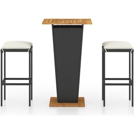 Ensemble de bar de jardin 3 pcs et coussins Résine tressée Noir 8 (1/5)