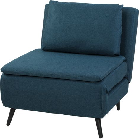 Fauteuil convertible 1 place fauteuil-lit clic-clac 3 en 1, dossier réglable, oreiller, assise large, bleu (1/4)