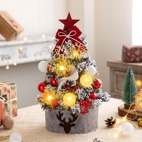 Mini Sapin De Lumineux LED, 45cm Petit Sapin De Noel Artificiel, Alimenté par Batterie Sapin De NoëL DéCoré pour Bureau, Chambre, Bureau, Cuisine, DéCoration De Table à Manger (Blanc) (1/5)