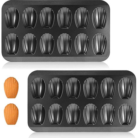 Confezione da 2 stampi per madeleine - Stampi a forma di conchiglia - Teglia da forno - Stampi per biscotti - Stampo per torte - Acciaio al carbonio - Nero (1/5)