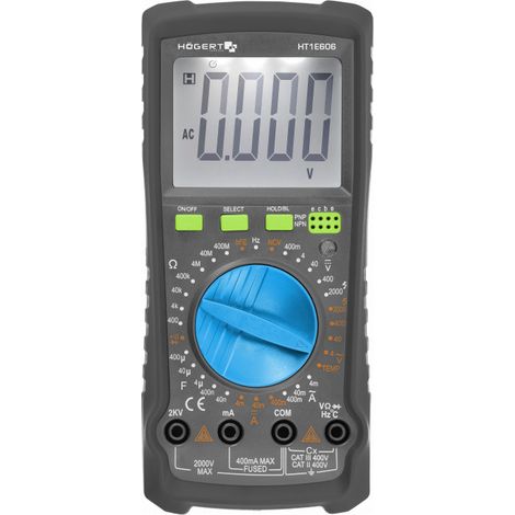 Högert Technik - Multimeter digital bis 2000 V/400 mA I NCV I Thermoelement I LCD-Anzeige I Gummierte de Beschichtung I Ergonomisch und kompakt I Inklusive cable of Messung I HT1E606 (1/3)