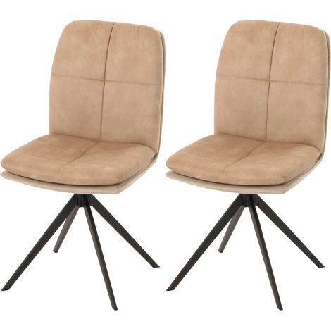 Set di 2 sedie da pranzo HHG-178, soggiorno cucina, poltrona, seduta girevole, metallo stoffa/tessuto, beige