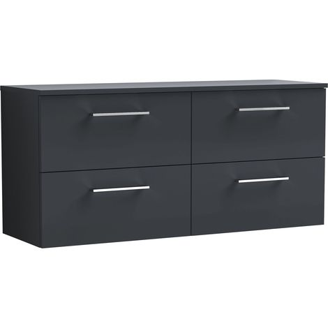Balterley Bramshall Modern Bathroom 1200mm Wall Hung 4 Soft Close Drawer Vanity Unit with Worktop, 557 x 1205 x 390mm, Dark Grey