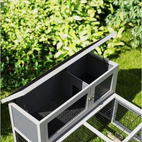 Conejera de dos niveles con techo abatible 122 x 95 x 93,5 cm gris HAVRYA (1/5)