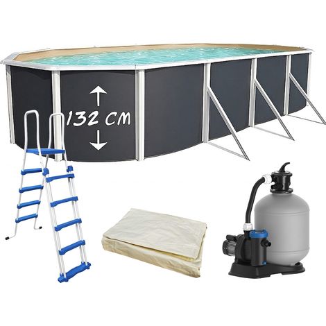 Piscine hors-sol acier Toi ANTHRACITE MAGNUM Secu ovale 915 x 457cm H 132cm liner sable