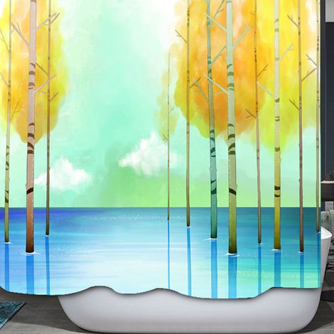 Duschvorhang mit kleinem Baum-Muster, wasserdicht und schimmelresistent, inklusive Haken, Badezimmerdekoration, 150 x 180 cm (1/5)