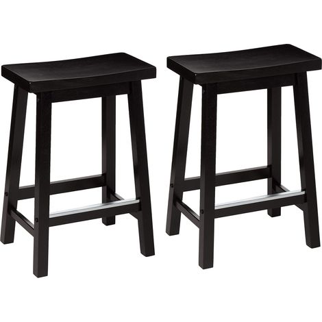 Lot de 2 tabourets de comptoir de cuisine en bois massif noir, petit tabouret de bar et de salle à manger, montage facile, moderne, 61 cm de haut (1/5)