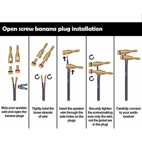 12pcs Fiches Bananes,Premium 24K Connecteur Plaqué Or pour HiFi Haut-Parleur,Câble Enceinte,Home Cinema,Speaker Cable (1/4)