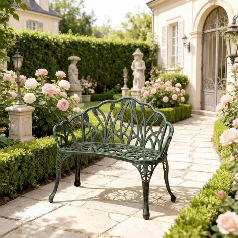 Banc élégant, banc de jardin raffiné avec dossier décoratif, banc de parc romantique (banc de parc uniquement) (1/4)