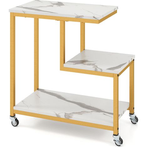 Rangement pratique et support pour plantes, table d'appoint blanche 3 étagères sur roulettes pour chambre ou salon (1/5)