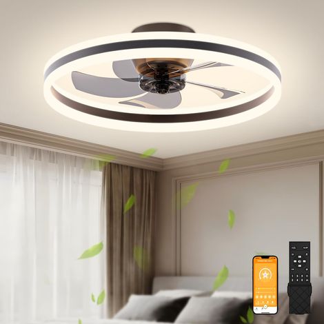 Ventilateur de plafond avec éclairage et télécommande, 6 niveaux de vent et intensité variable, plafonnier moderne avec ventilateur (noir, 50 cm) (1/5)