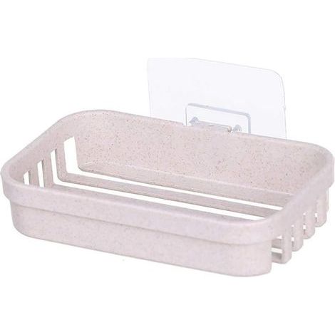 Dispensador de jabón de pared con desagüe que no deja marcas, mantiene el jabón seco y es fácil de limpiar, apto para duchas y baños (beige). (1/5)