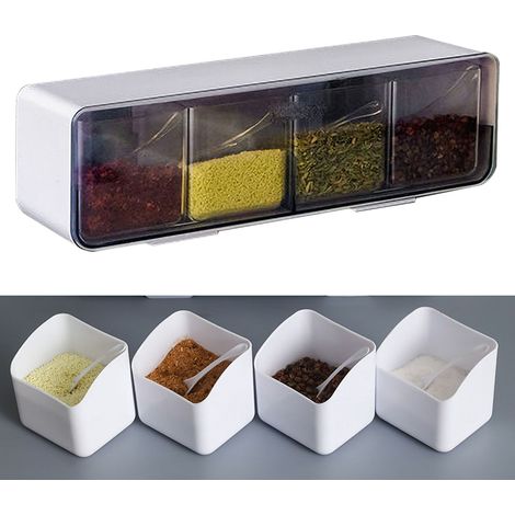 Porte-épices mural transparent premium 2e génération, boîte à condiments compartimentée, distributeur mural pour cuisine (1/5)