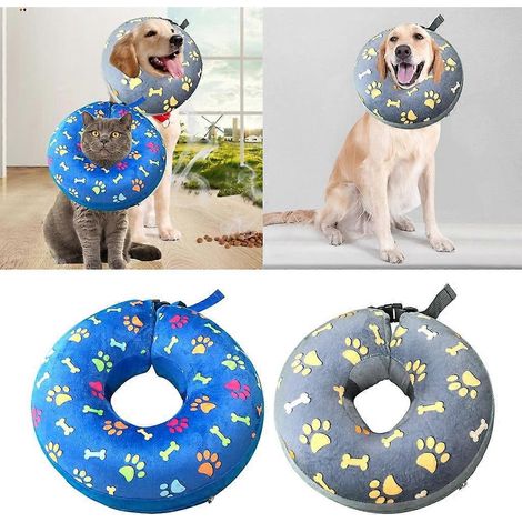Collier de convalescence confortable et gonflable pour chiens et chats après une intervention chirurgicale - Taille M - Bleu (1/4)