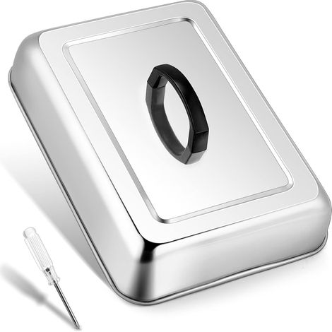 1 Couvercle Rectangulaire Acier Inoxydable 33,5x24,9cm Poignée Résistante Chaleur Pour Barbecue Et Cuisine