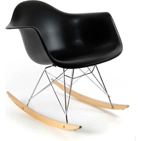 Set mit 4 schwarzen Schaukelstühlen, Sitzfläche aus Kunststoff, 68x62x71