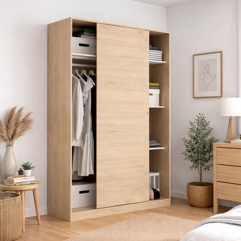 Dmora - Kleiderschrank Dcapuan, Garderobe für Schlafzimmer, Kleiderschrank mit 2 Schiebetüren, 120x50h204 cm, Eiche