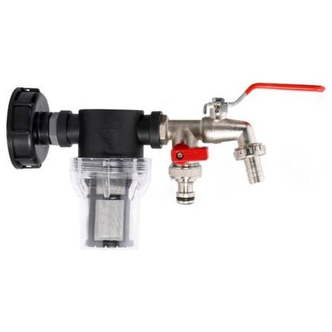 Lot de 2 adaptateurs IBC S60x6 avec filtre intégré, équipés de 2 vannes de sortie indépendantes pour cuve. (1/4)
