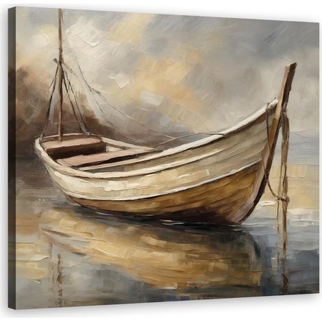 Tableau déco Bateau Lac Vintage 50x50 (1/5)