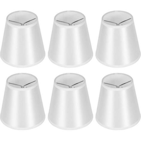 6 Pièces Abat-jour, Pince E14, Tissu Métal PVC, 9x14x13cm, Blanc, Pour Lustre Lampe Table Applique (1/4)