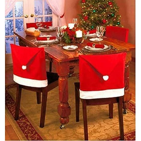 Lot de 4 housses de chaises de Noël, ensemble de 4 housses de chaises de cuisine pour les fêtes de fin d'année, rouges (1/5)