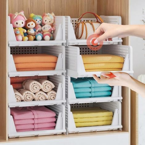 Organizador de ropa de 5 piezas, apilable y plegable, con cajones de plástico para dormitorio, cocina, oficina y baño.