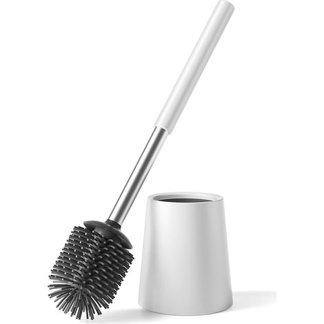 1 - Brosse WC - Acier Inoxydable - Tête en Silicone Remplaçable - Nettoyage Hygiénique 360 Degrés - Pour Maison Hôtel Bureau - Blanc - 35x10cm