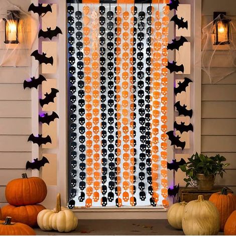 Costume d'Halloween pour femmes, décorations d'Halloween, rideaux de pluie à têtes de mort 79x39 pouces, accessoires de fête d'Halloween, rideau décoratif d'intérieur pour porte ou (1/5)
