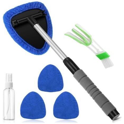 Kit de Nettoyage pour vitres de Voiture avec 4 tampons en Microfibre, nettoyant intérieur pour vitres de Voiture avec poignée Extensible, Rotatif à 180 °, Bleu (1/5)