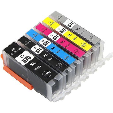 jeu de 6 cartouches d'encre compatibles/non OEM pour remplacer les cartouches Canon PGI-570 et CLI-571 de Go Inks (6 encres) (1/5)