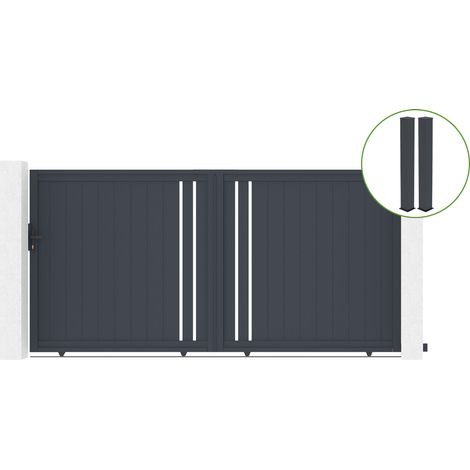Portail coulissant 3,5m GIONA H.180 alu gris + 2 poteaux 20x20cm H.190cm (1/5)