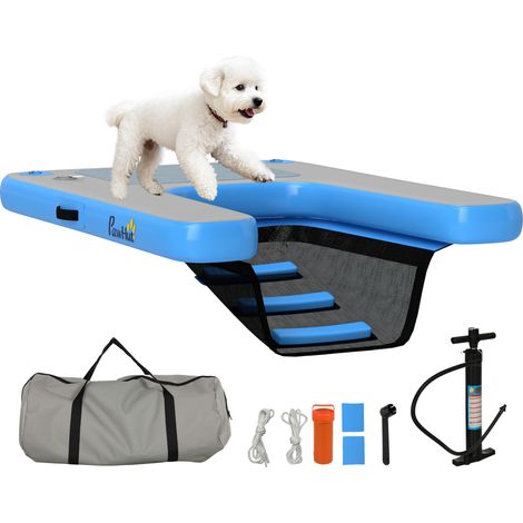 Rampe gonflable de radeau pour chien, plate-forme flottante de sports nautiques 120 x 90 x 10 cm bleu et gris