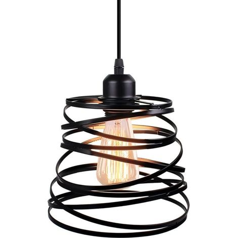 Suspension Luminaire Moderne Créatif Lustre Plafonnier de Design à Spirale en Cascade E27 Rétro Lampe Suspension (20cm, Noir) (1/4)