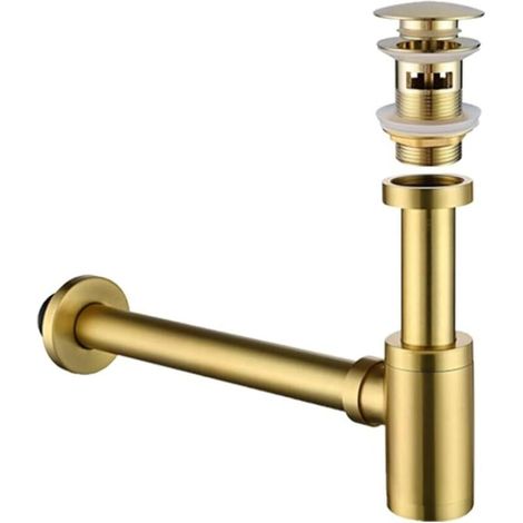 Bonde de vidange en acier inoxydable avec trop-plein pour salle de bain, siphon pour évier de cuisine et de salle de bain, finition or brossé (1/4)