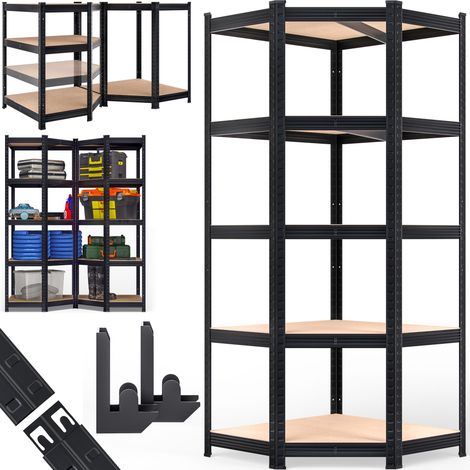 MONZANA® Scaffale metallo angolare scaffali ad angolo scaffalatura in metallo 180x70x40cm 875 kg 5 pannelli in MDFmobile per cantina officina magazzino Black (en)