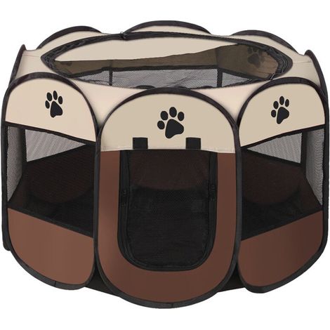 73 x 73 x 43 cm Hundelaufstall, Welpenlaufstall, Gehege für Hunde, Katzen, Kaninchen, faltbar, für den Innen- und Außenbereich geeignet (Kaffee)