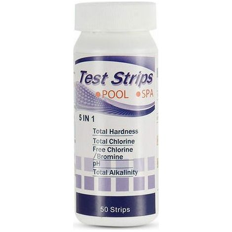 5-in-1 Schwimmbad- und Spa-Teststreifen: Chlor, pH-Wert, Alkalität, Wasserhärte, Healthwater Poolstreifen (50 Stück) (1/5)