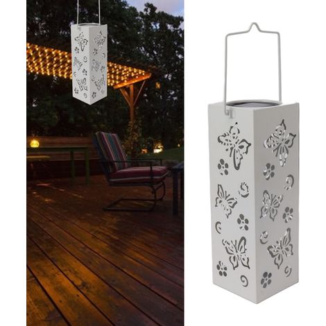Lampe de camping solaire pour terrasse extérieure, veilleuse d'ombre, lanterne carrée décorative, suspension lumineuse LED étanche pour paysage, blanche. (1/5)