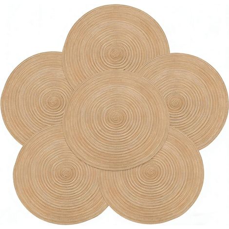 Lot de 6 sets de table ronds tressés, 30 cm, antidérapants, lavables et résistants à 100°C, couleur café. (1/5)