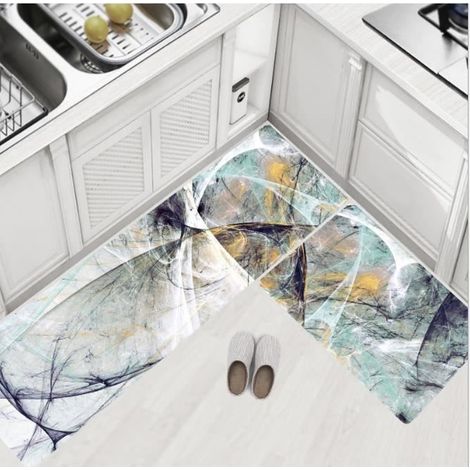 2PCS Tapis Cuisine en Cuir Artificiel PVC Antidérapant Tapis Devant Evier Résistant à l\'Eau et aux Huiles 4575+45150cm Style A (1/2)
