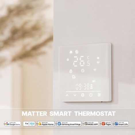 Thermostat de chauffage au sol intelligent pour chaudière, cheminée, WiFi, écran tactile, contrôleur de température avec station météo, application de contrôle 5A (1/4)
