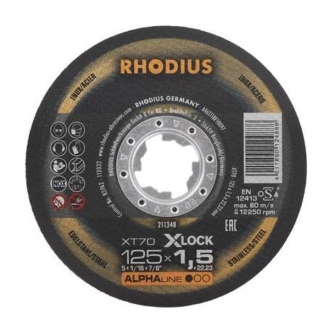 Disque de coupe rhodius xt70 x-lock 125 mm vitesse 80 m/s