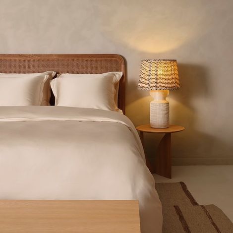 Housse de couette en satin de Lyocell 100% naturel, thermorégulatrice, coloris blanc sable - PANGIVO